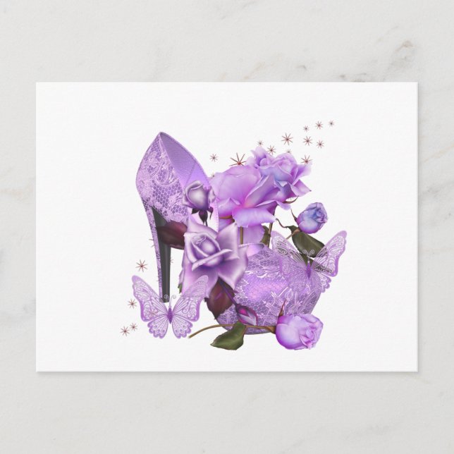Söt Lila Lavender Hi Heel Ro Blommigt Vykort (Framsida)