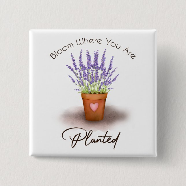 Söt lila lavender plant pot blottad knapp (Framsida)