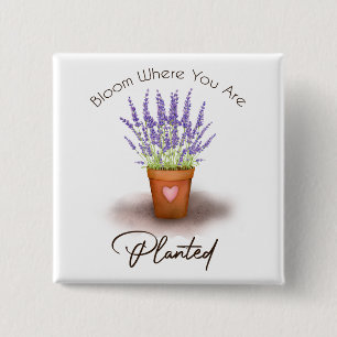 Söt lila lavender plant pot blottad knapp