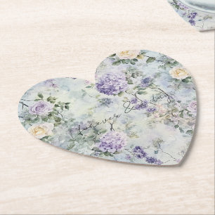 Söt Lila Lavender Vit ros Blommigt Bröllop Underlägg Papper
