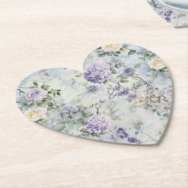 Söt Lila Lavender Vit ros Blommigt Bröllop Underlägg Papper (Vinklad)