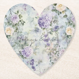 Söt Lila Lavender Vit ros Blommigt Bröllop Underlägg Papper