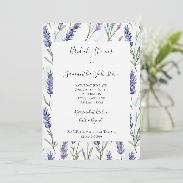 Söt Lila Lavender White Blommigt Möhippa Inbjudningar (Stående Fram)