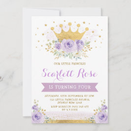 Söt Lila Lilac Princess Guld Krona Birthday Inbjudningar
