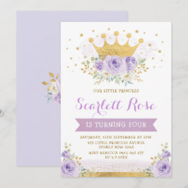 Söt Lila Lilac Princess Guld Krona Birthday Inbjudningar