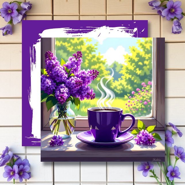 Söt Lila Lilacs and Coffee Black Kort (Skapare uppladdad)