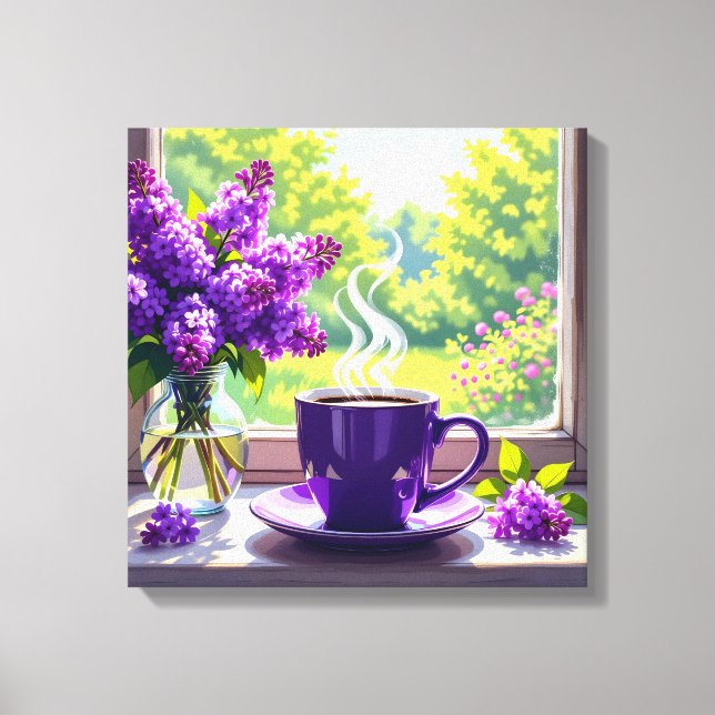 Söt Lila Lilacs och kaffe Canvastryck (Framsida)