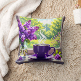 Söt Lila Lilacs och kaffe Kudde