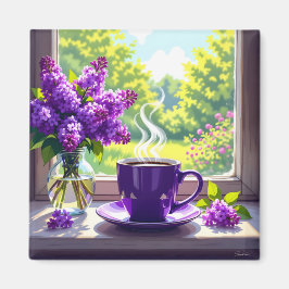 Söt Lila Lilacs och kaffe Magnet