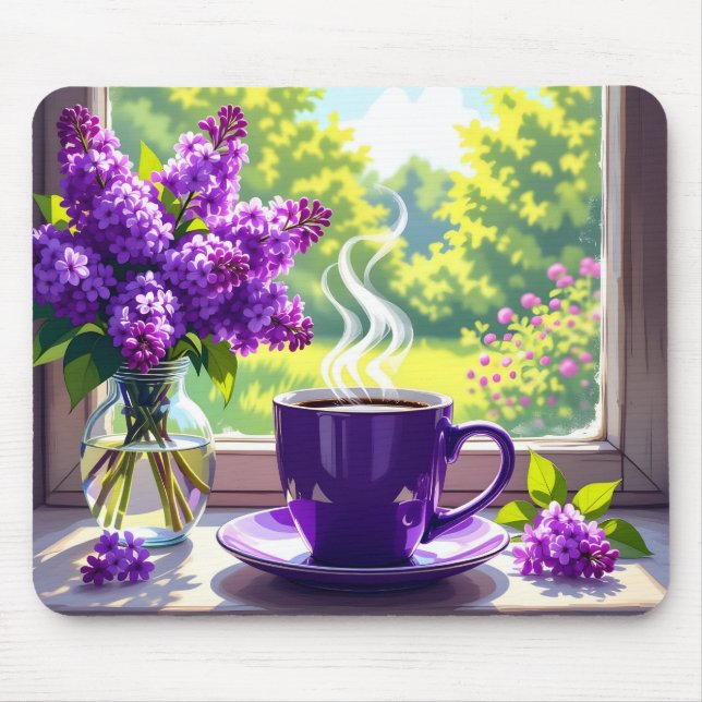 Söt Lila Lilacs och kaffe Musmatta (Framsidan)