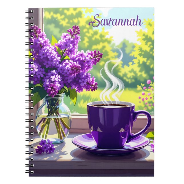Söt Lila Lilacs och Personlig av kaffe Anteckningsbok (Framsidan)