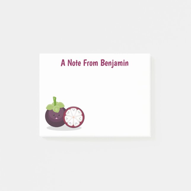 Söt lila mangostan tecknad illustration post-it block (Framsida)