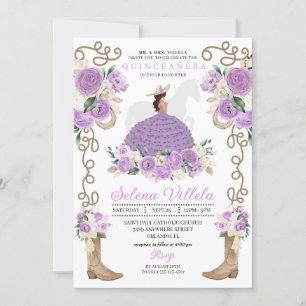 Söt Lila Mariachi Charro Princess Quinceañera Inbjudningar