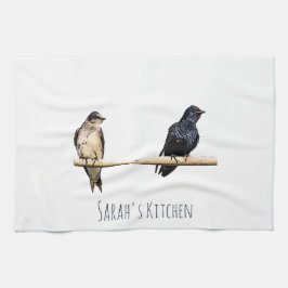 Söt Lila Martin Anpassat namn Bird Kökshandduk