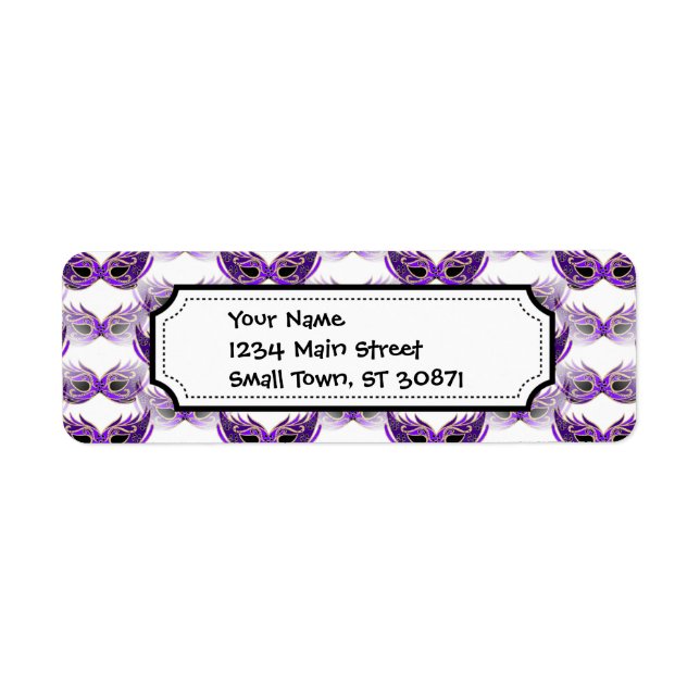 Söt Lila MasqueraMasks Mardi Gras Returadress Etikett (Framsidan)