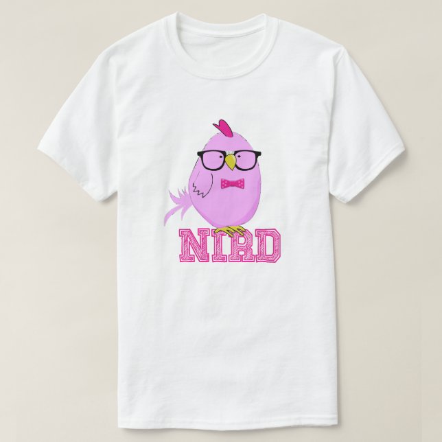 Söt Lila nörd-fågel T Shirt (Design framsida)