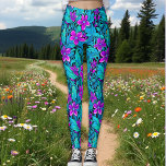 Söt Lila och blått Blommigt Leggings<br><div class="desc">Söt elegant mönster av lila,  blått,  mjölke,  turkos och grönt blommor och bladbaljväxter.</div>