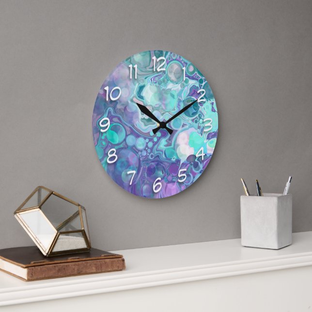 Söt Lila och Blue Abstrakt Faux Marble Stor Klocka (Kontor)