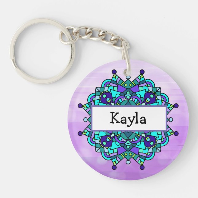 Söt Lila och Blue Mandala Keychain (Framsidan)