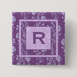 Söt Lila och Lilac Blommigt Monogram Knapp