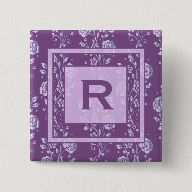 Söt Lila och Lilac Blommigt Monogram Knapp (Framsida)