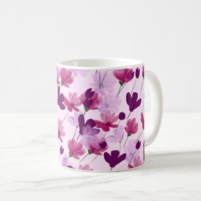 Söt Lila och Mauve Rosa Vår Wildblomma  Kaffemugg (Framsida höger)