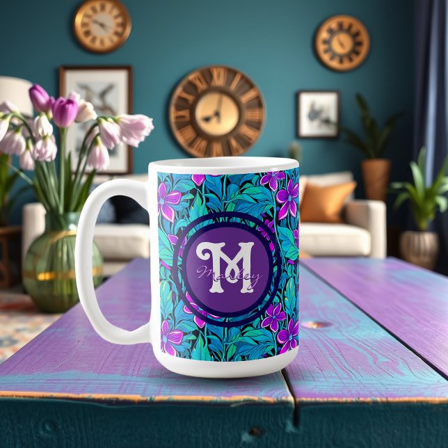 Söt Lila och Personlig av blått Blommigt Kaffemugg (Skapare uppladdad)