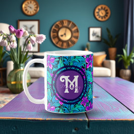 Söt Lila och Personlig av blått Blommigt Kaffemugg