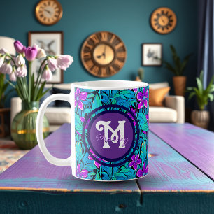 Söt Lila och Personlig av blått Blommigt Kaffemugg