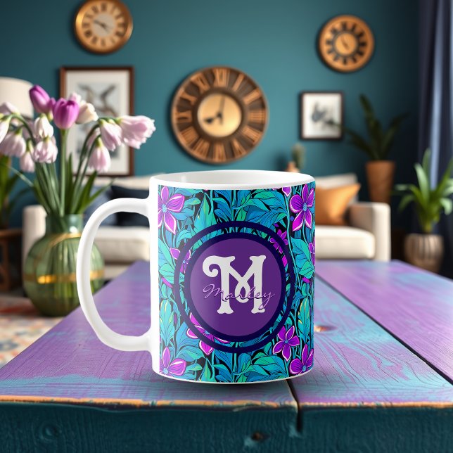 Söt Lila och Personlig av blått Blommigt Kaffemugg (Skapare uppladdad)