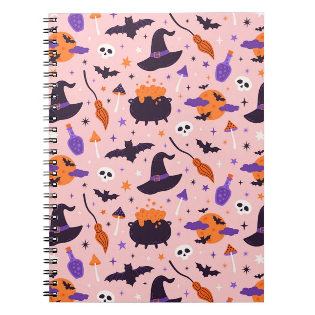 Söt lila och rosa Halloween-mönster Anteckningsbok (Framsidan)