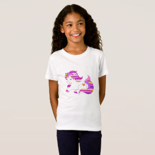 Söt Lila och Rosa Stripe Unicorn Shirt Tee Shirt
