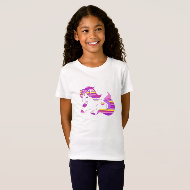 Söt Lila och Rosa Stripe Unicorn Shirt Tee Shirt (Hel framsida)