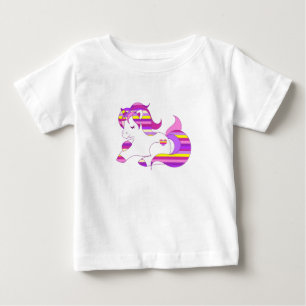 Söt Lila och Rosa Stripe Unicorn Shirt Tee Shirt