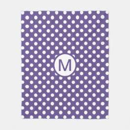 Söt lila och vit prickig monogram fleecefilt