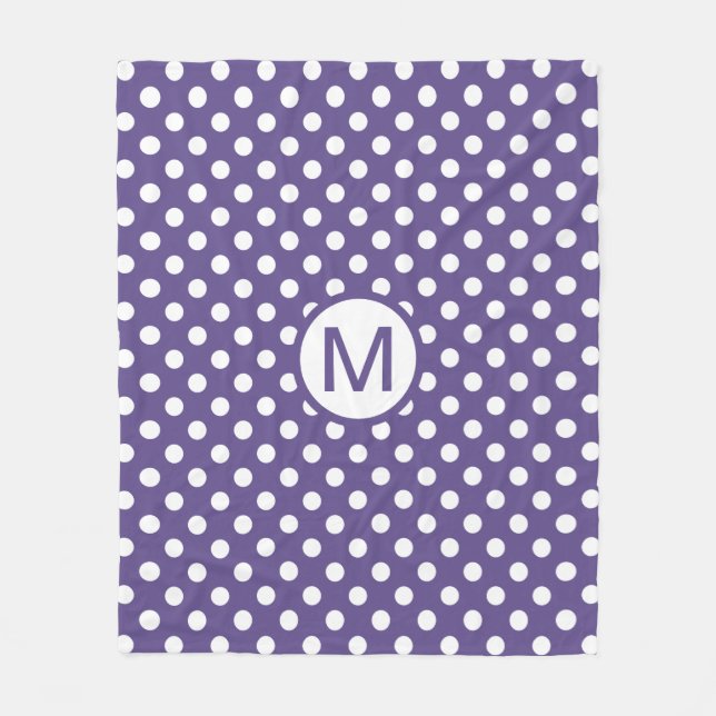 Söt lila och vit prickig monogram fleecefilt (Framsidan)