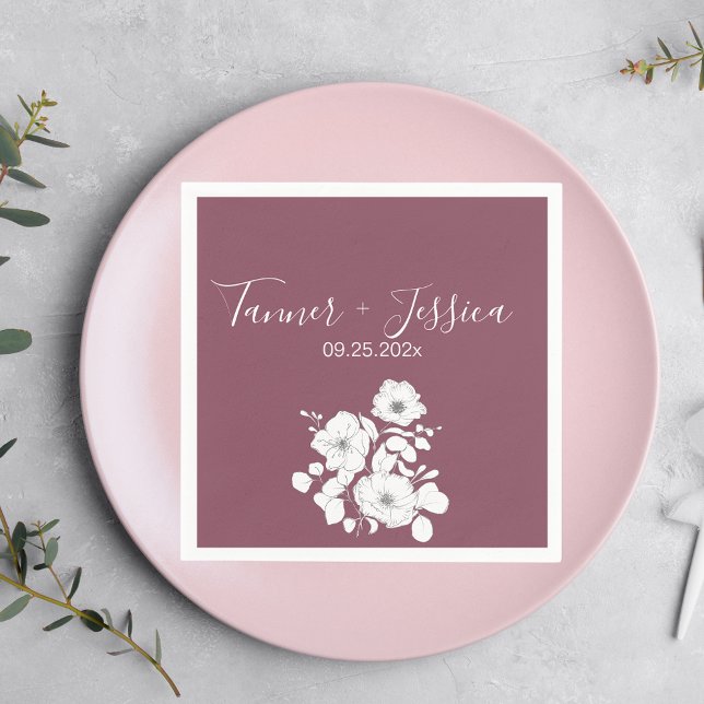 Söt Lila och vitBlommigt Bröllop Pappersservett (Skapare uppladdad)