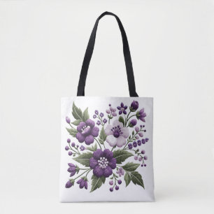 Söt Lila och vitblommor Tygkasse
