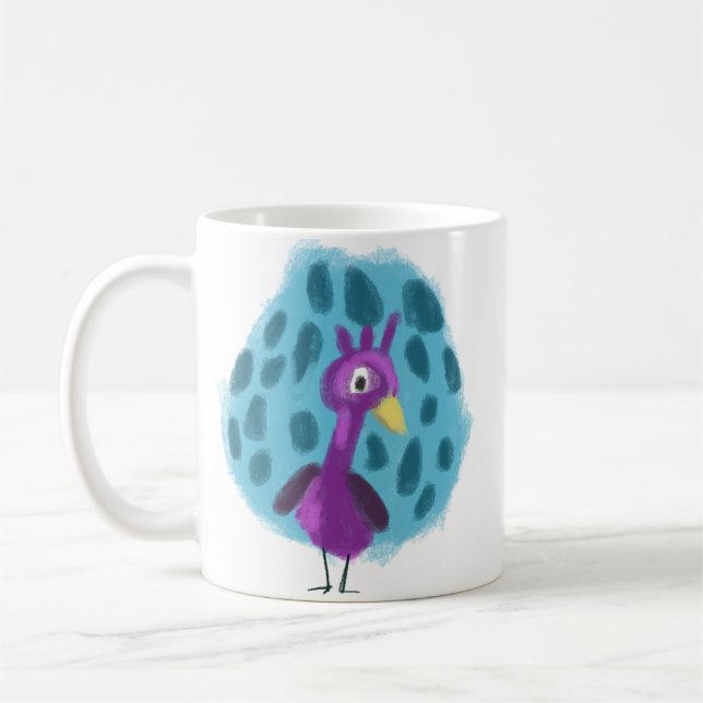 Söt lila påfågel abstrakt blad mönster kaffe kaffemugg (Vänster)