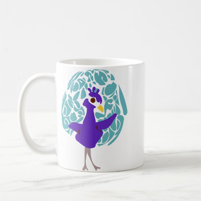 Söt lila påfågel abstrakt blad mönster kaffe kaffemugg (Vänster)