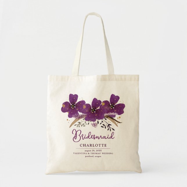 Söt Lila Paked Flowers Bridesmaid Tote Bag Tygkasse (Framsidan)