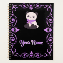 Söt Lila Panda Båge Ornamenterad Damask Ram
