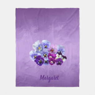 Söt Lila Pansies Blommigt Gift Blanket Fleecefilt