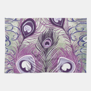 Söt Lila Peacock Feathers Elegant Design Kökshandduk