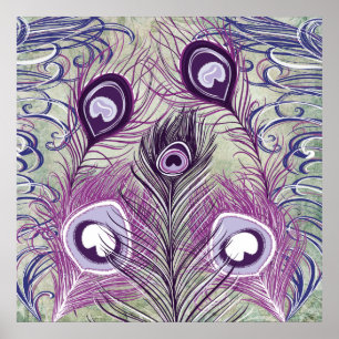 Söt Lila Peacock Feathers Elegant Design Poster