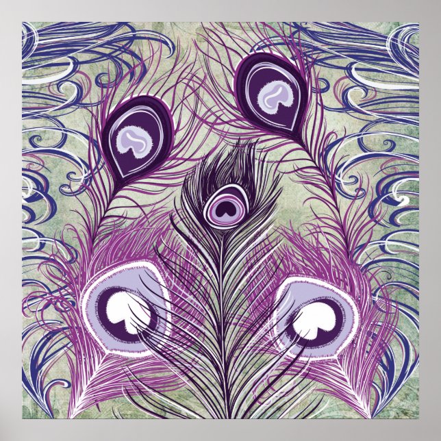 Söt Lila Peacock Feathers Elegant Design Poster (Framsidan)