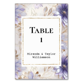 Söt Lila Pearl Guld Blommigt Bröllop Bordsnummer