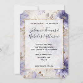 Söt Lila Pearl Guld Blommigt Bröllop Inbjudningar