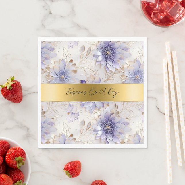 Söt Lila Pearl Guld Blommigt Bröllop Pappersservett (Insitu)