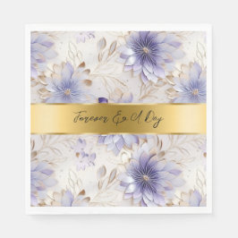 Söt Lila Pearl Guld Blommigt Bröllop Pappersservett